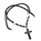 18inch Rhinestone Hematite Cross Pendant Stone Strands Necklace